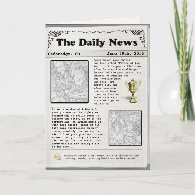 Father's Day Newspaper (customisable) Card (Front)