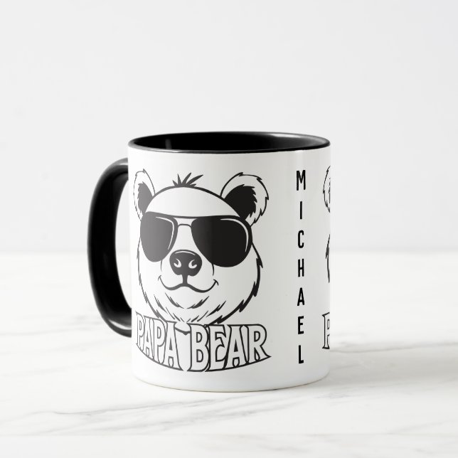 Father's Day | PaPa Bear | Black White | NAME Mug (Front Left)
