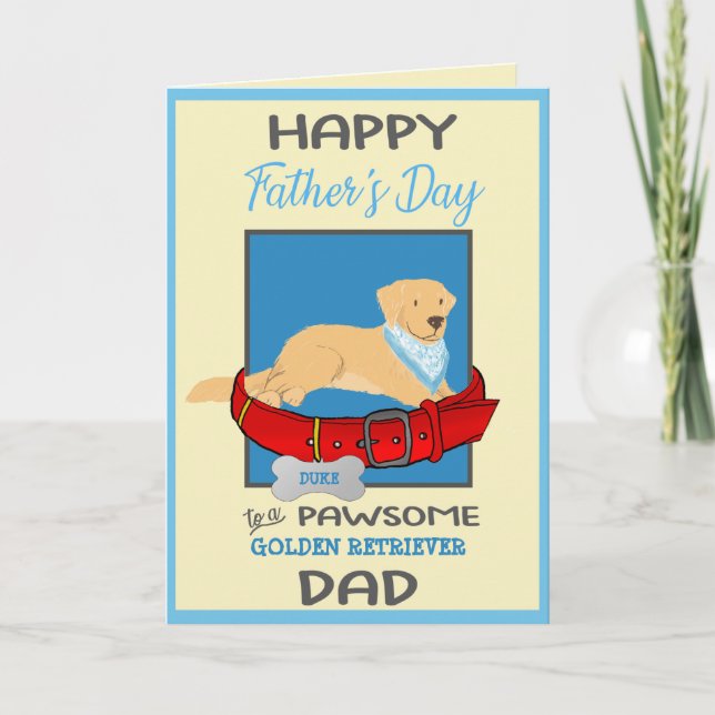 Fathers Day Personalised from Golden Retriever Dog Holiday Card (Front)