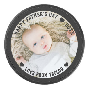 Fathers Day Personalised Photo And Text Hockey Puck