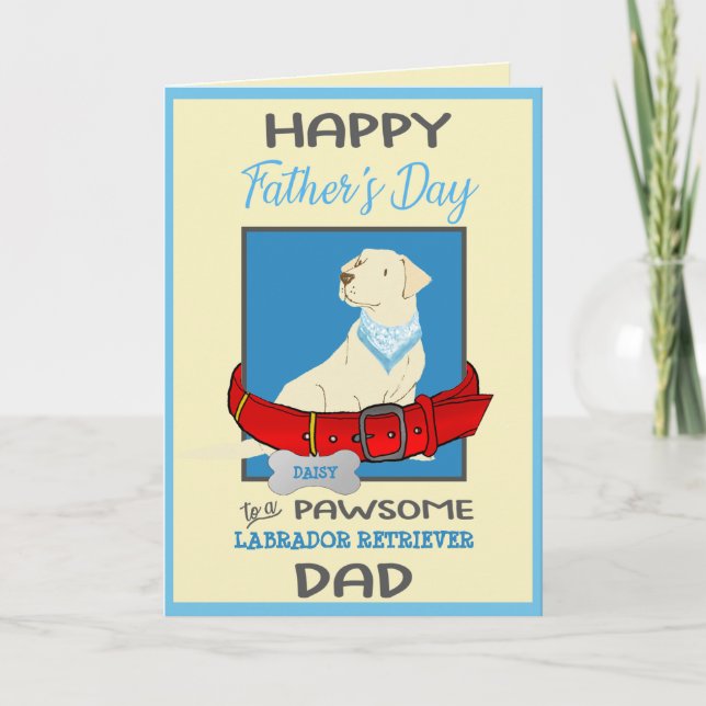 Fathers Day Personalised Yellow Labrador Retriever Holiday Card (Front)