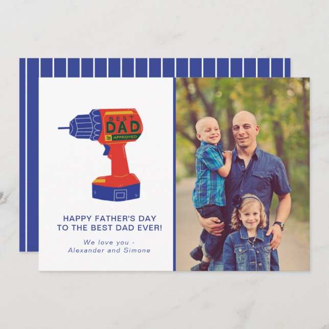 Father's Day Photo Best Dad Power Tool  Holiday Card (Front/Back)