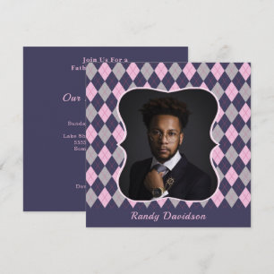 Fathers Day Photo Blue Pink Argyle Dinner Party Invitation