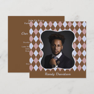 Fathers Day Photo Brown Pink Argyle Dinner Party Invitation