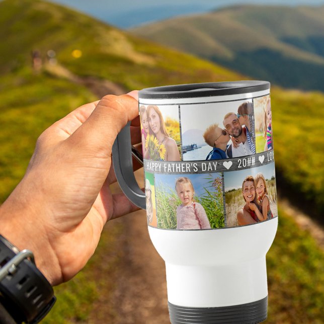 Father's Day Photo Collage 9 Photos & Custom Text Travel Mug (Creator Uploaded)