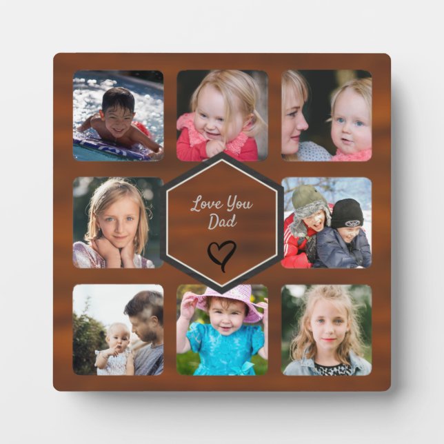 Father's Day Photo Collage Faux Wood Plaque (Front)