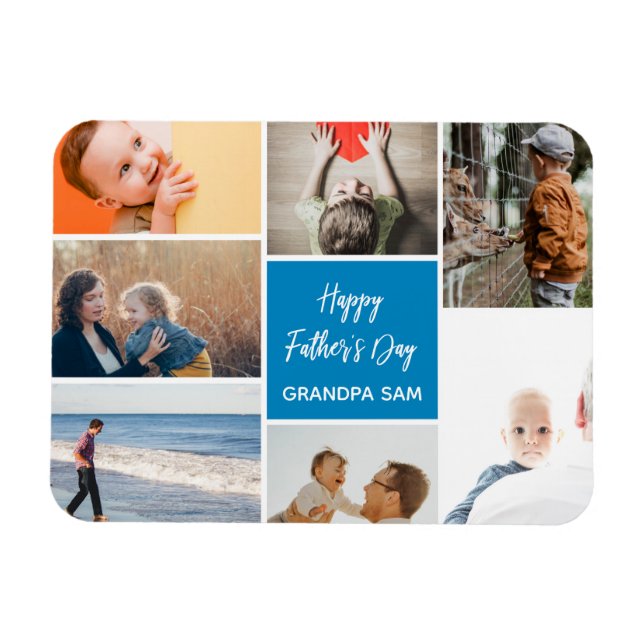 Father's Day Photo Collage Magnet Blue (Horizontal)