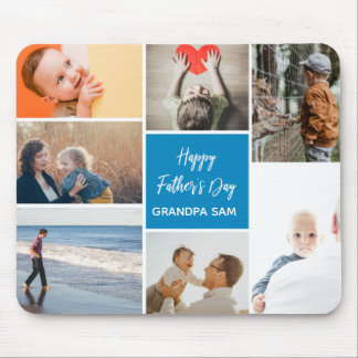 Father's Day Photo Collage Mouse Pad Blue