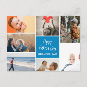 Father's Day Photo Collage Postcard Blue