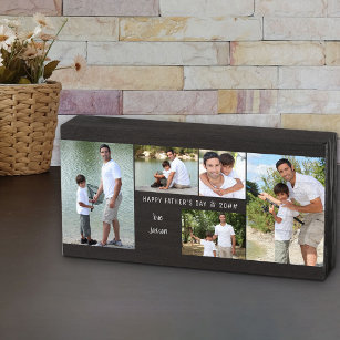 Father's Day Photo Collage with 5 Photos and Name Wooden Box Sign