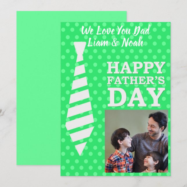  Fathers Day Photo Necktie Light Green Dots Card (Front/Back)