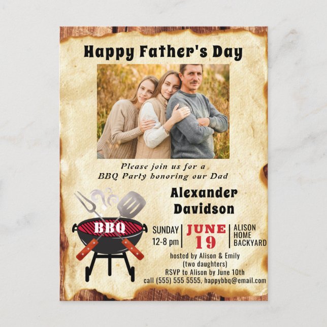 Father's Day Photo Vintage BBQ Party Postcard (Front)