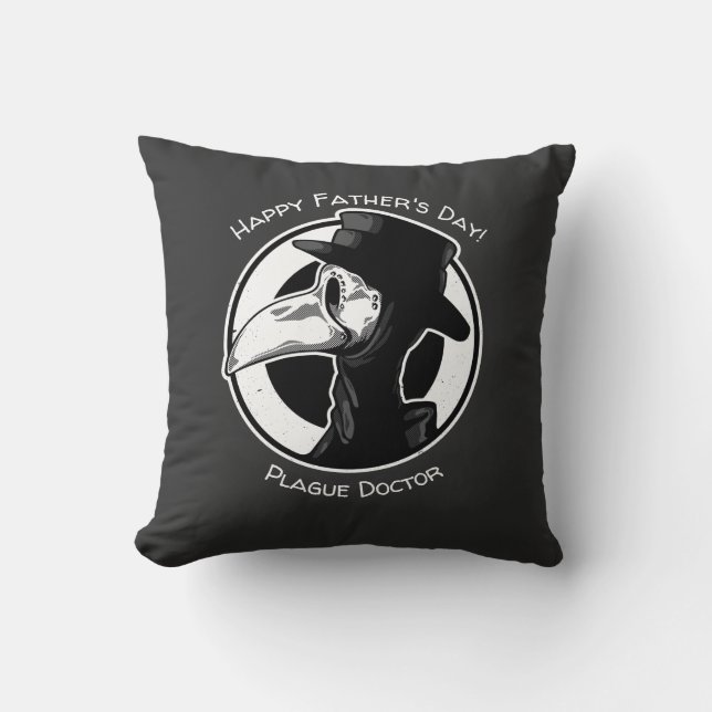 Father's Day Plague Doctor Bird Mask B/W Steampunk Cushion (Front)