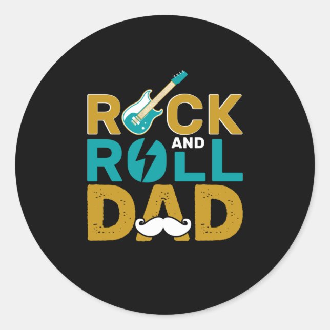 Father's Day Rock And Roll Dad Classic Round Sticker (Front)