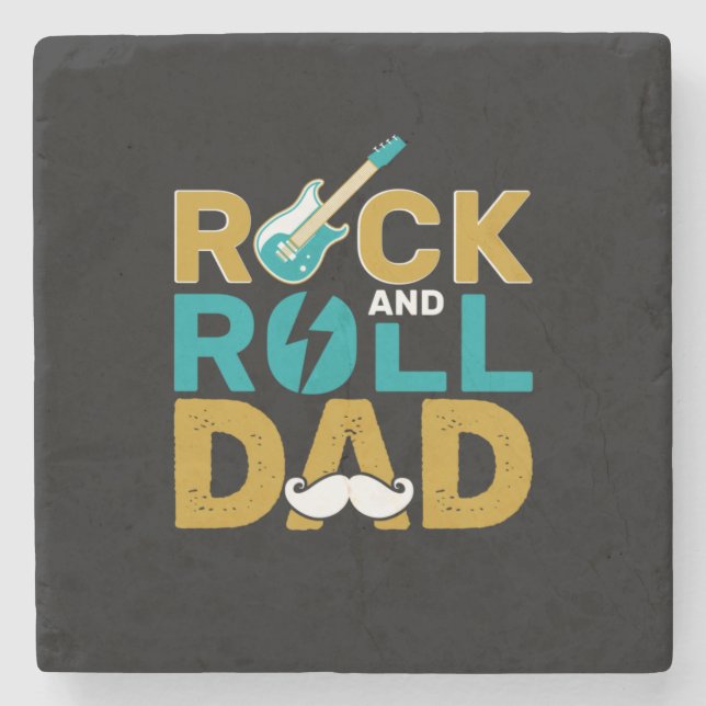 Father's Day Rock And Roll Dad Stone Coaster (Front)