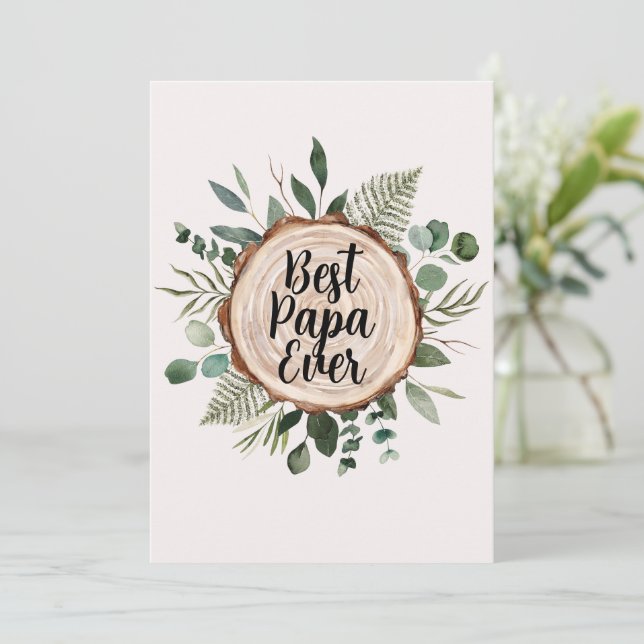 Fathers Day Rustic Wood and Foliage Custom Quote Holiday Card (Standing Front)