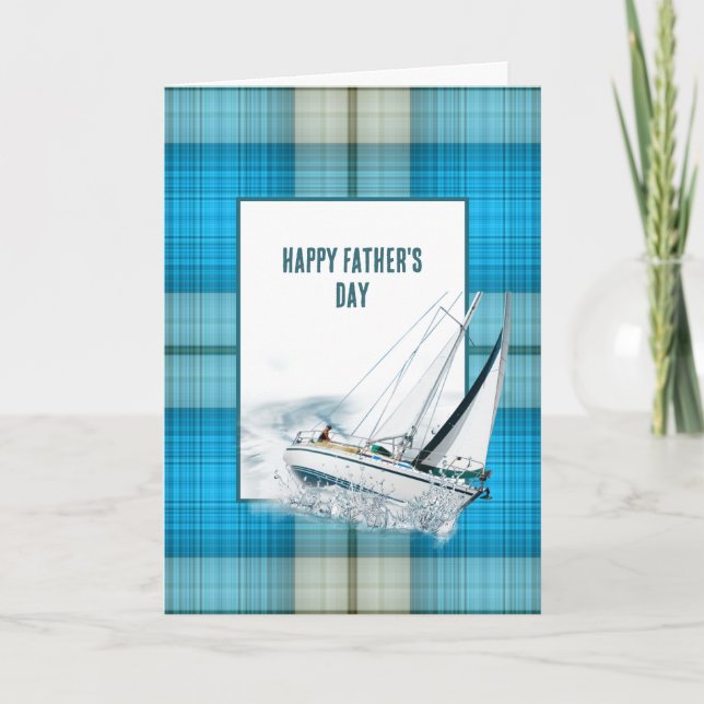 Father's Day Sailboat On Plaid Card (Front)
