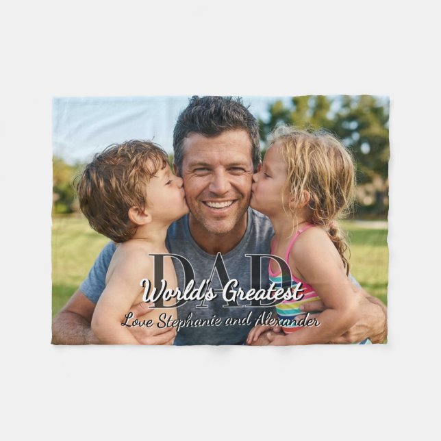 Father's Day Script World's Greatest Dad Photo Fleece Blanket (Front (Horizontal))
