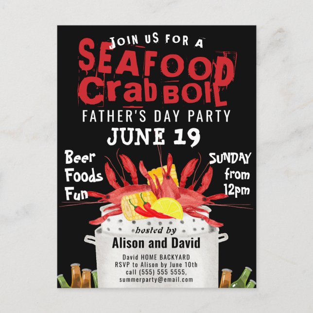 Father's Day Seafood Boil Party Invitation Postcard (Front)