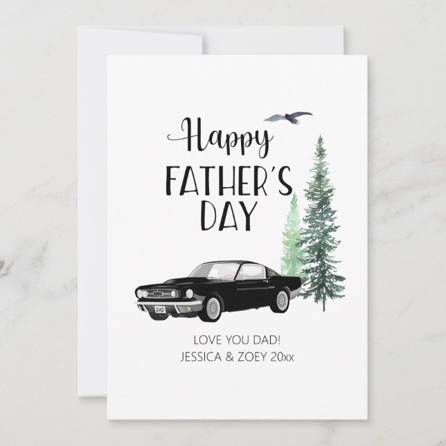 Father's Day Simple Pine Trees Black Car Card (Front)