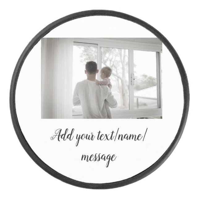 father's day son father dad add photo text dad gif hockey puck (Front)
