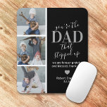 Father's Day Step dad Photo Mouse Mat<br><div class="desc">Stylish black stepdad mousepad featuring 4 photos of the kids,  the message "you're the dad that stepped up",  a personalised message that you can keep or change to your own,  a cute heart,  and your childrens names.</div>