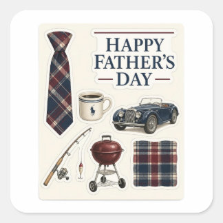 Father's Day Sticker Sheet - Argyle Plaid Navy & B