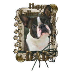 Fathers Day - Stone Paws - Boston Terrier - Dad Standing Photo Sculpture