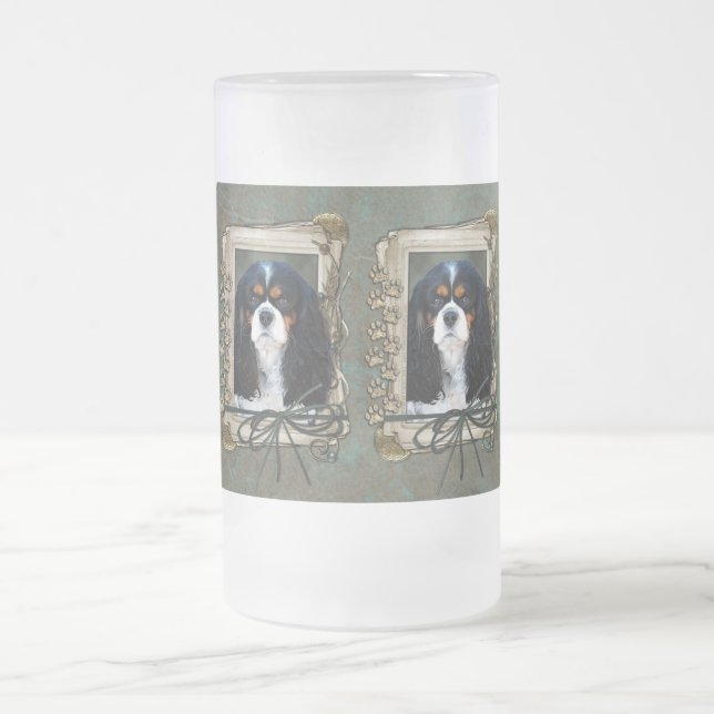 Fathers Day - Stone Paws - Cavalier - Tri Colour Frosted Glass Beer Mug (Center)