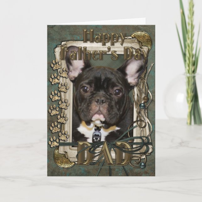 Fathers Day - Stone Paws - French Bulldog - Teal Card (Front)