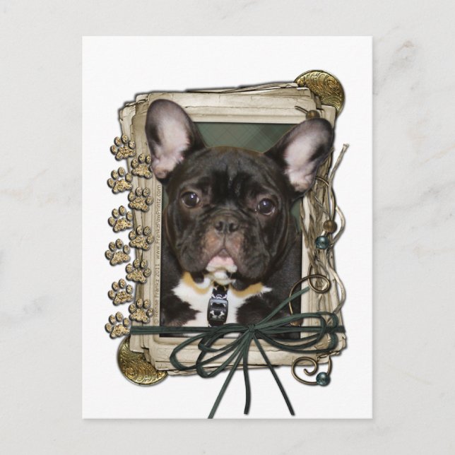 Fathers Day - Stone Paws - French Bulldog - Teal Postcard (Front)