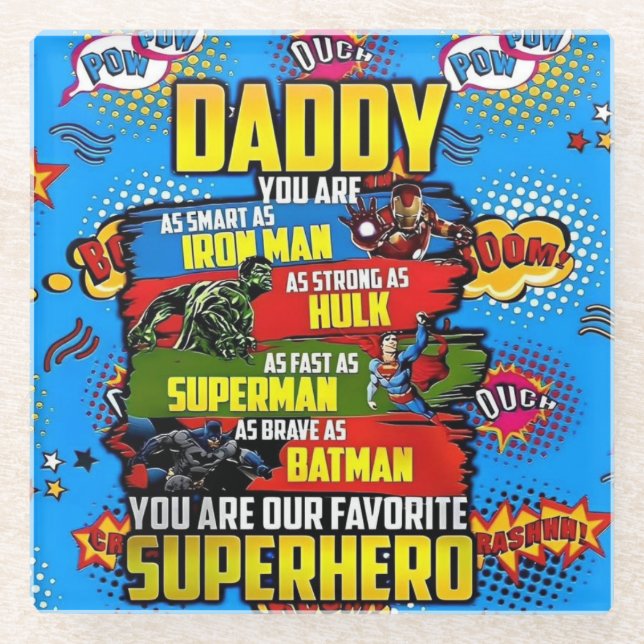 Fathers day - Superdad Glass Coaster (Front)