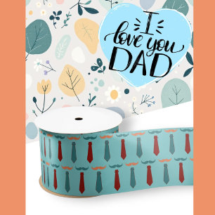 Father's Day Teal and Orange Moustache Dad Satin Ribbon