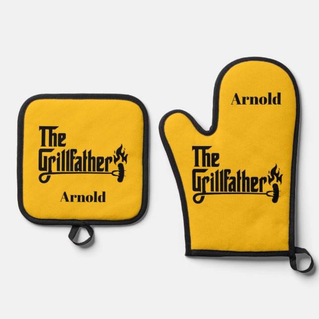 Father's Day The Grillfather Personalised Oven Mitt & Pot Holder Set (Front)