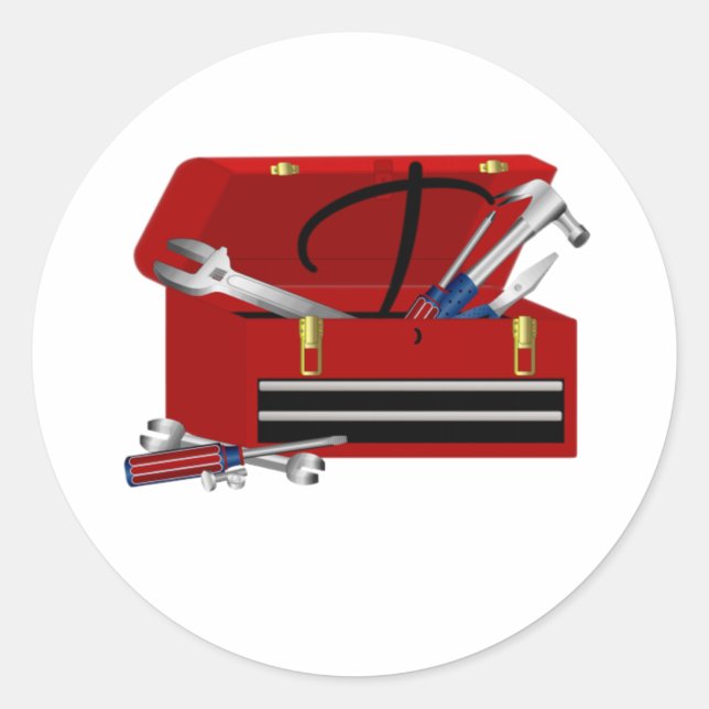 Father's Day Tool Box Initial T Classic Round Sticker (Front)