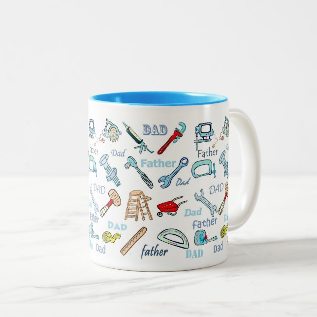 Father's Day Tools Pattern Two-Tone Coffee Mug (Front Right)