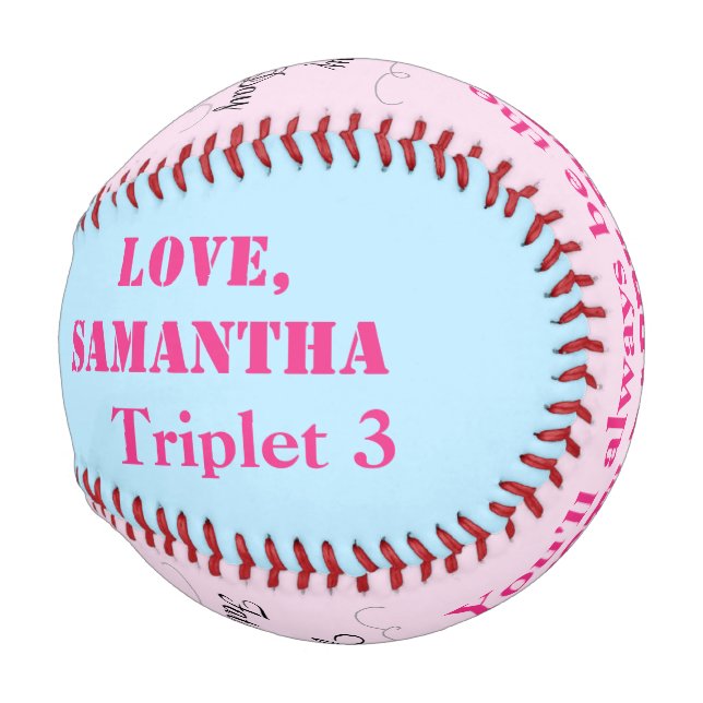 Father's Day Triplets Pink Blue Photo Baseball (Back Left)