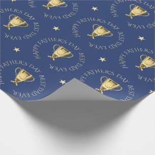 Fathers Day trophy custom text navy Wrapping Paper
