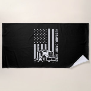 Father's Day Trucker Dad American Flag Beach Towel