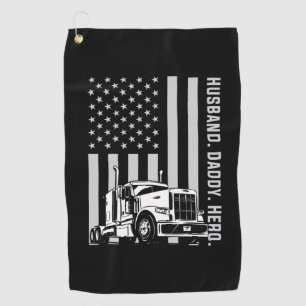 Father's Day Trucker Dad American Flag Golf Towel