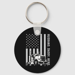Father's Day   Trucker Dad American Flag Key Ring