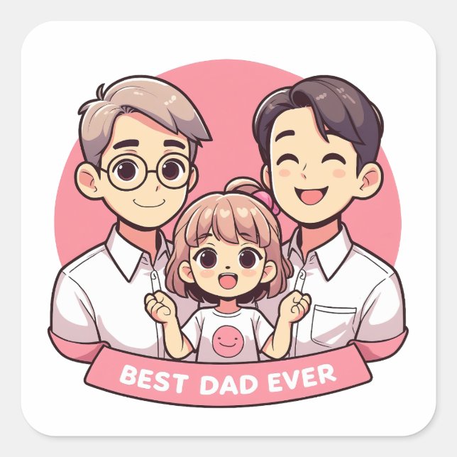 Father's Day - Two fathers and their daughter Square Sticker (Front)