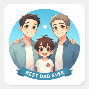  Father's Day - Two fathers and their son Square Sticker
