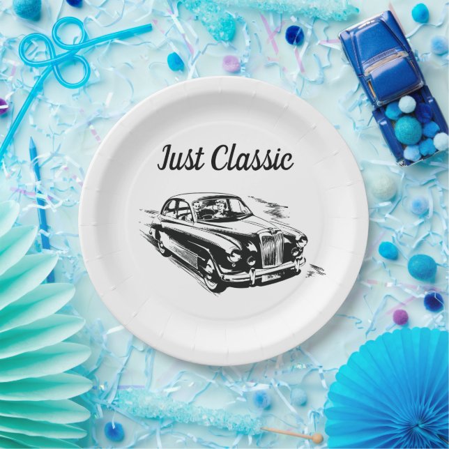 Father's Day Typography Design Just Classic Car Paper Plate (Party)
