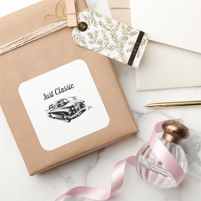Father's Day Typography Design Just Classic Car Square Sticker (Gifting)