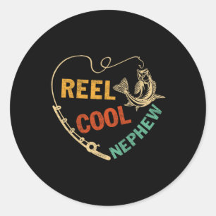 Fathers Day Vintage Fishing Reel Cool Nephew Classic Round Sticker
