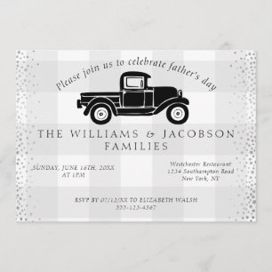 Father's Day Vintage Truck Grey Buffalo Check Invitation