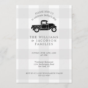 Father's Day Vintage Truck Grey Buffalo Plaid Invitation