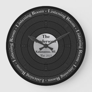 Father's Day Vinyl Records Listening Room Large Clock