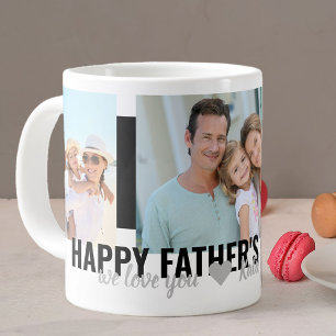Fathers Day We Love You 3 Photo Bold Black Large Coffee Mug